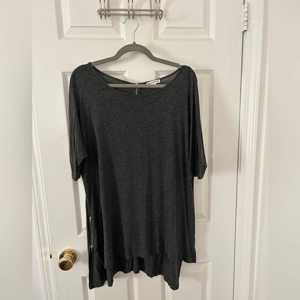 XL Dark Grey Cotton Women’s Top/Blouse w/ Zipper Details